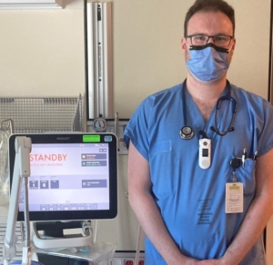 New ventilator funded by TB Vets alongside Dillon Meagher, a Respiratory Therapist