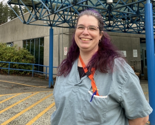 Dr. Hayley Bos in front of Victoria General Hospital