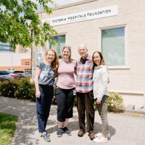 Cognitive Health Initiative Patient Richard, with three of his caregivers outside Royal Jubilee Hospital (RJH)