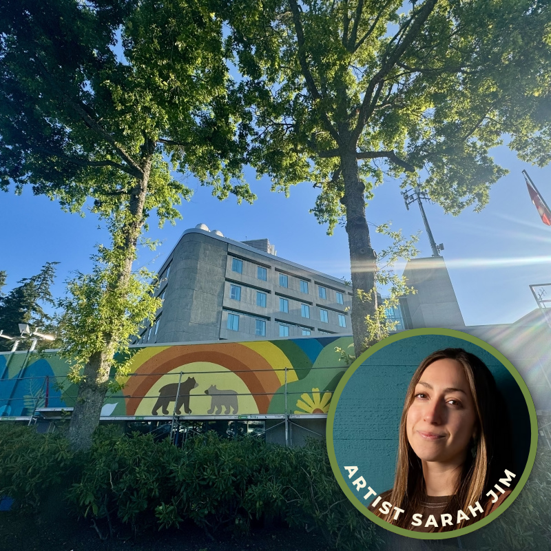 The new mural in progress at Victoria General Hospital (VGH), Vancouver Island's centre for Trauma, Pediatrics, Maternity, and Women's health care