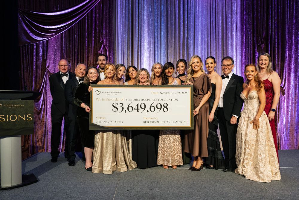 The 2025 Visions Gala Committee & Foundation Leaders presenting the grand total cheque for $3,649,698