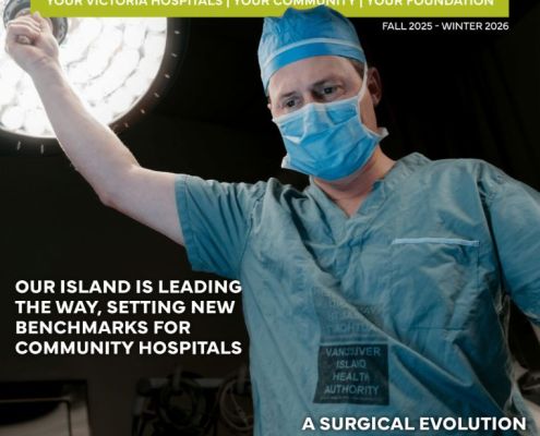 Cover of the Fall 2025-Winter 2026 Newsletter featuring Dr. Dan Warren, Neurosurgeon at Victoria General Hospital