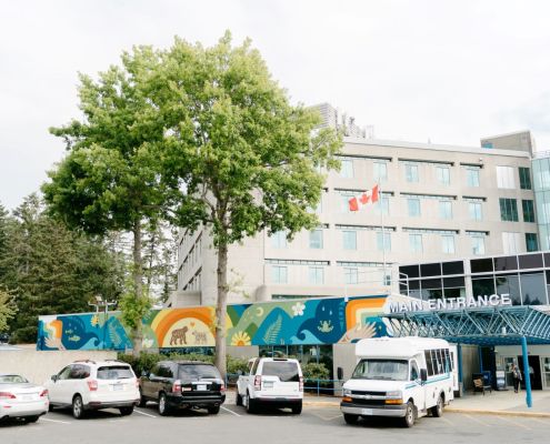 Victoria General Hospital, now with a mural by WSANEC artist Sarah Jim