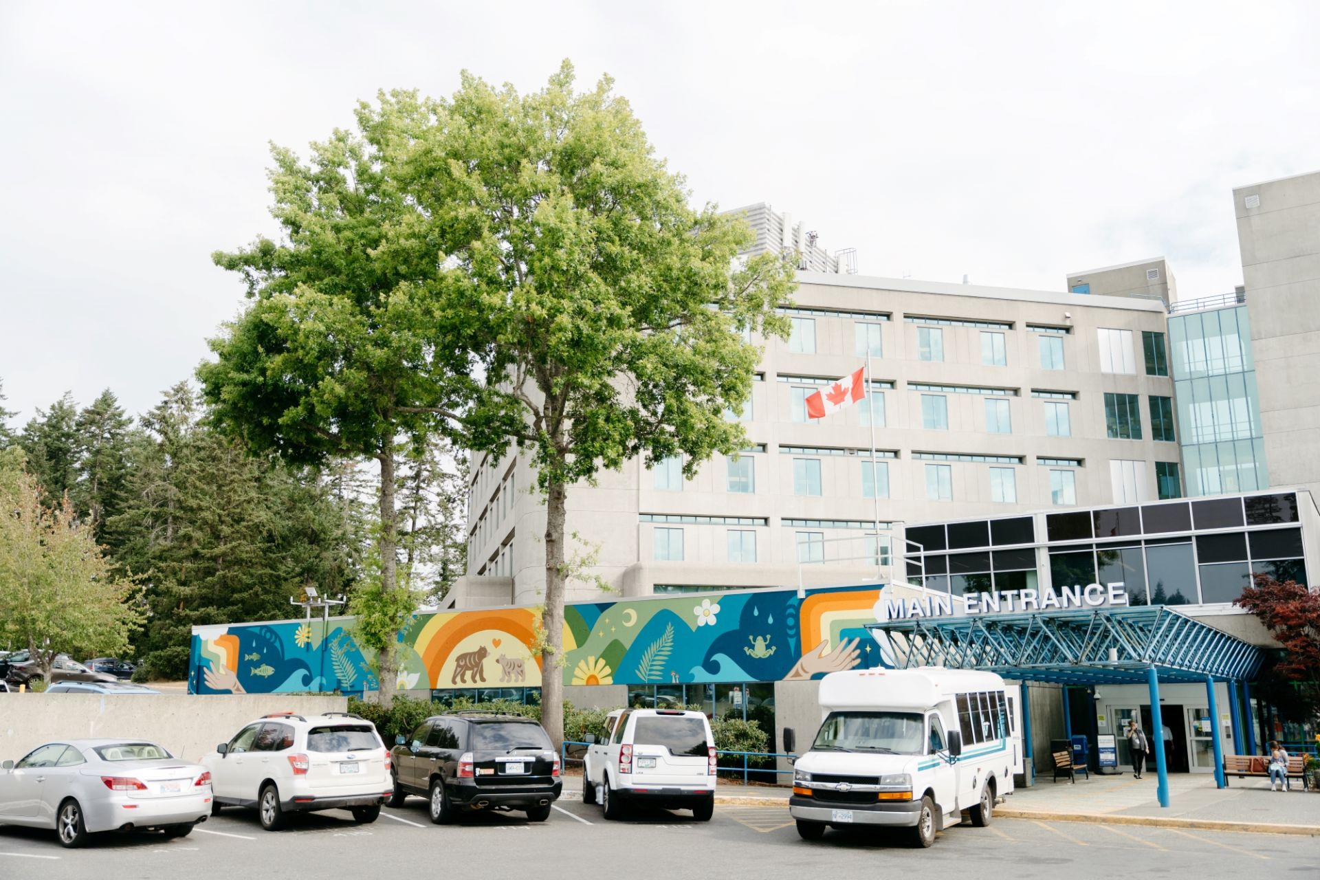 Victoria General Hospital, now with a mural by WSANEC artist Sarah Jim