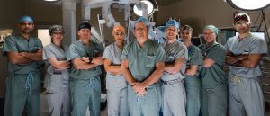 Surgeons Dr. Sohrab Khorasani, Dr. Cailan Macpherson, Dr. Mona Mazgani, Dr. Jeff McCracken, Dr. Greg Hosier, Dr. Sephr Khorasani, and several surgical nurses with the donor funded da Vinci surgical robot at Royal Jubilee Hospital