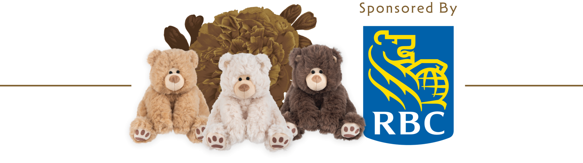 BearTrioWide_Miracle_2026 web Miracle Gala Raffle Bears with the RBC logo